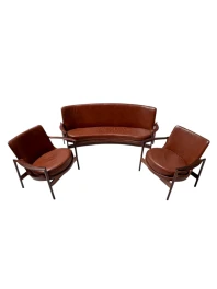 Mid-Century Modern Sofa and Lounge Chairs by Ib Kofod-Larsen for Frõscher, 1970s